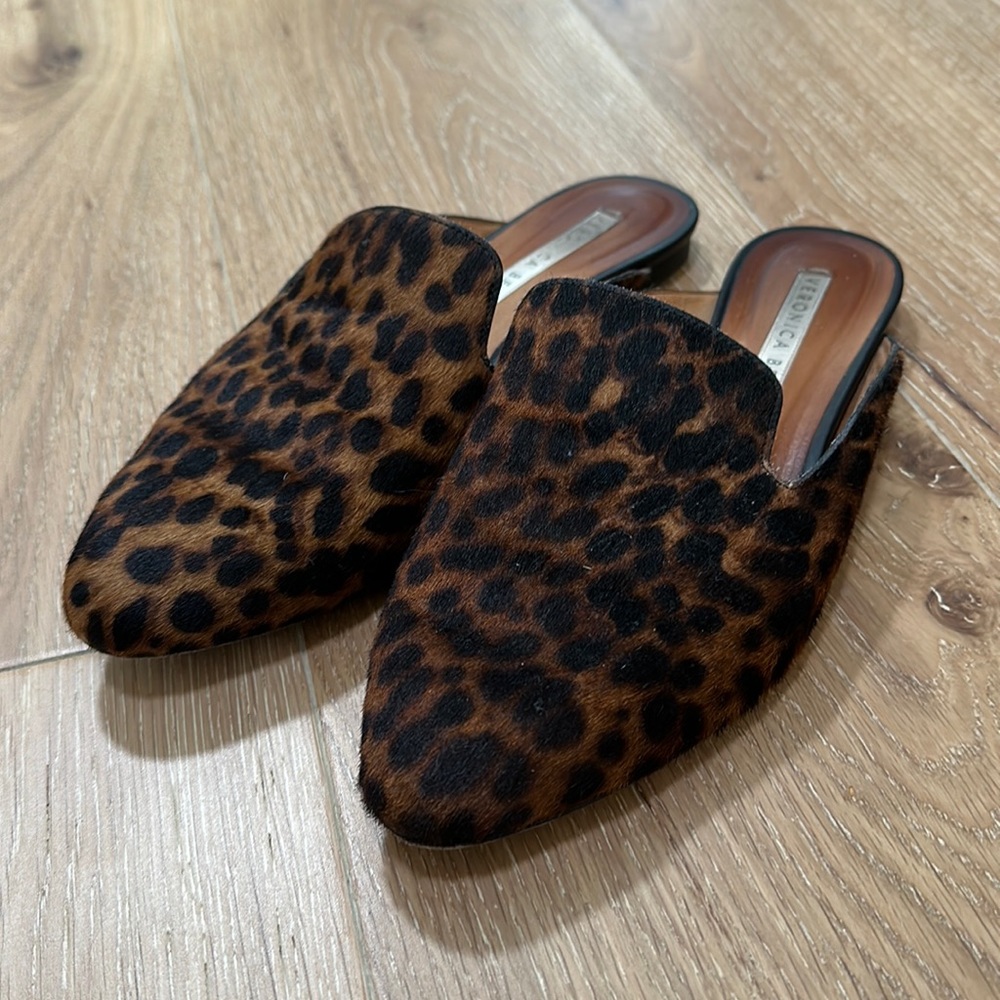 Veronica Beard Leopard Print Mules in Brown and Black